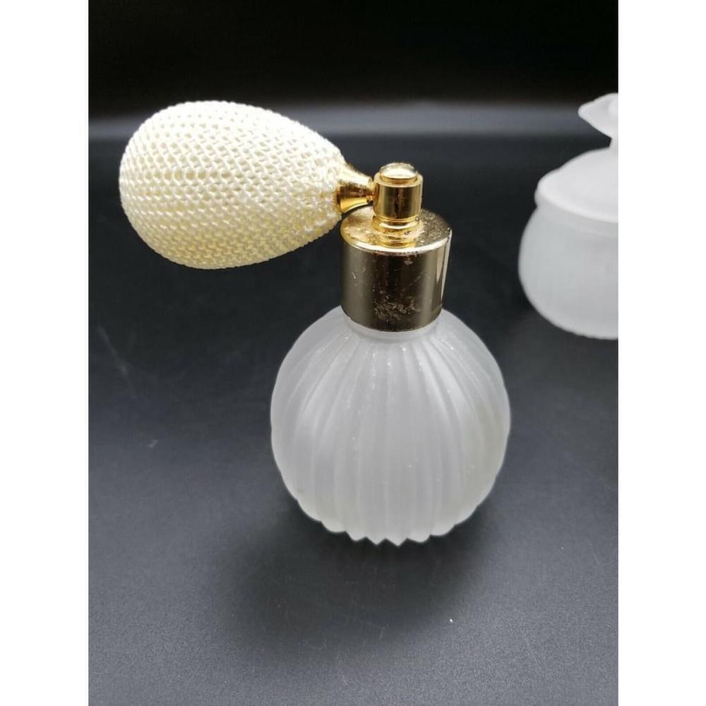 vintage 3 piece set Frosted Glass Perfume Bottle Set Vanity Atomizer 4" - Picture 10 of 12